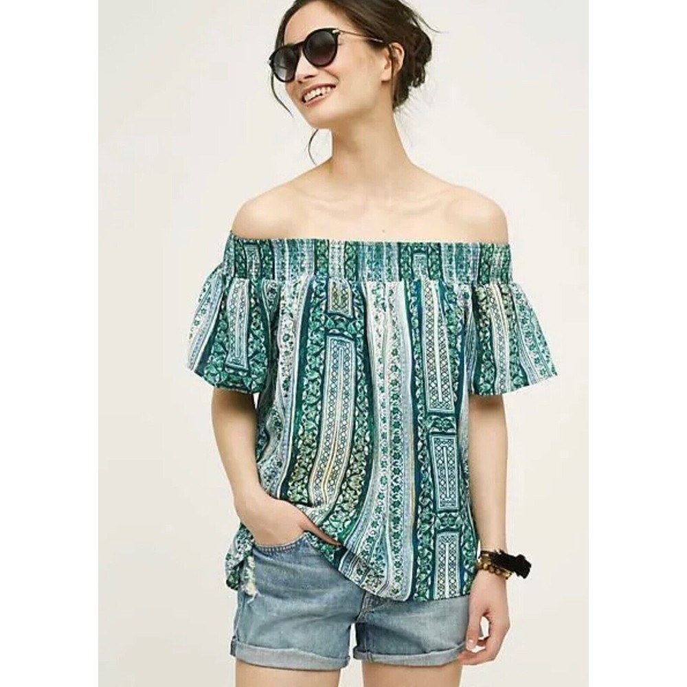 HD in Paris Anthropologie Women's Sz Small Off The Shoulder Floral Print Blouse